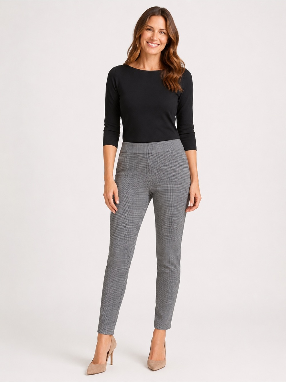 J Jill Women's Ponte Slim Leg Size Medium Plaid Print Pull On Pant Career